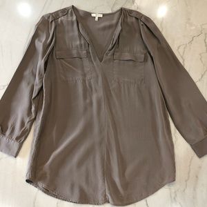 Joie Gray Purple Silk Bracelet Sleeve Top